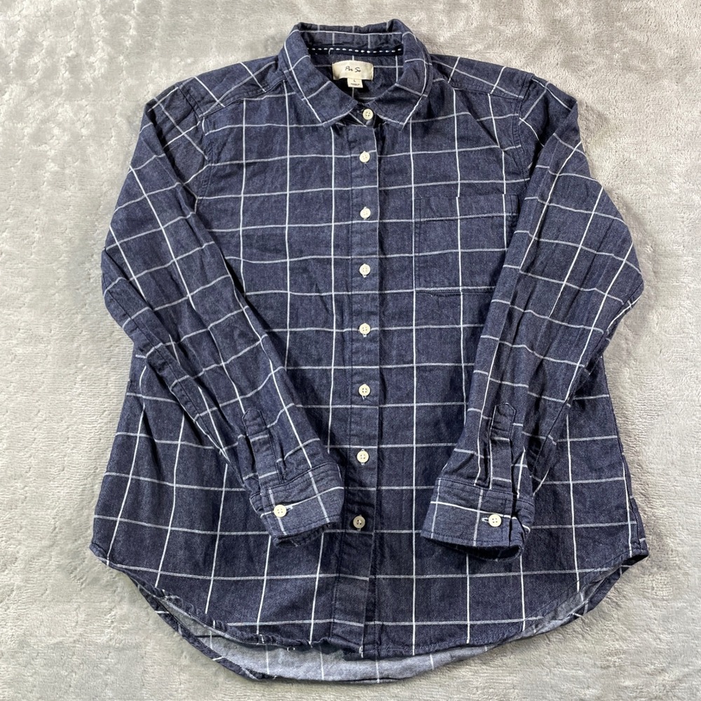 Per Se Shirt Top Womens Large Blue‎ Plaid Coastal Lightweight Preppy Luxury